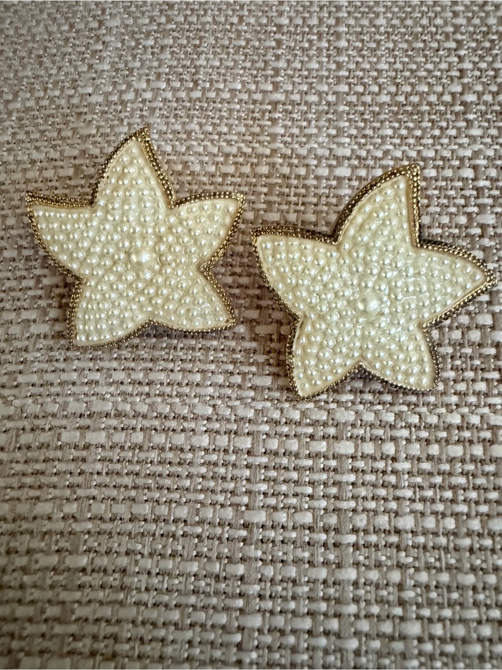 Vtg unsigned Avon Sea Treasures starfish faux pearl Gold clip earrings 1991